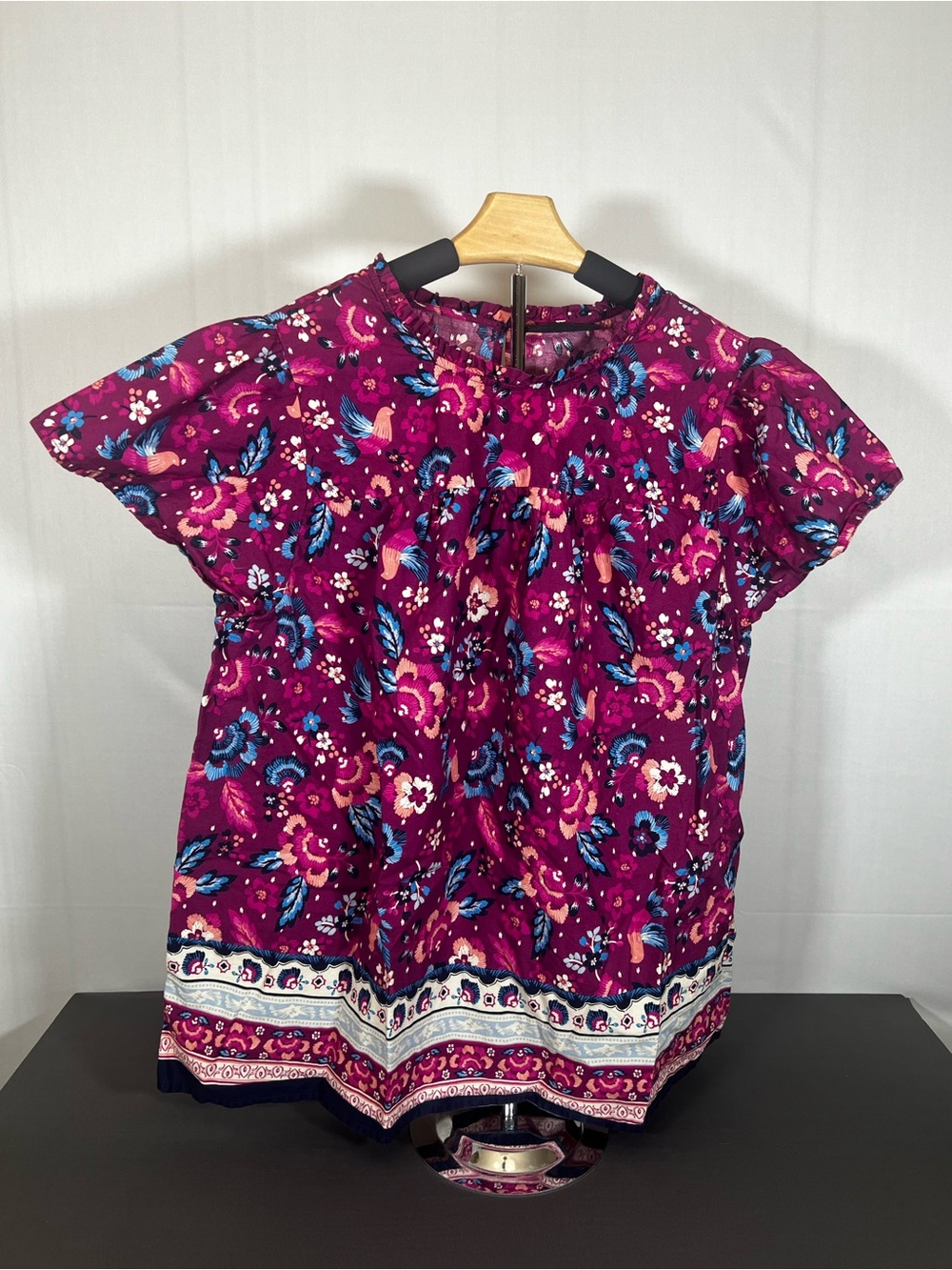 Lane Bryant Magenta Floral Short Sleeve Blouse - Picture 2 of 9